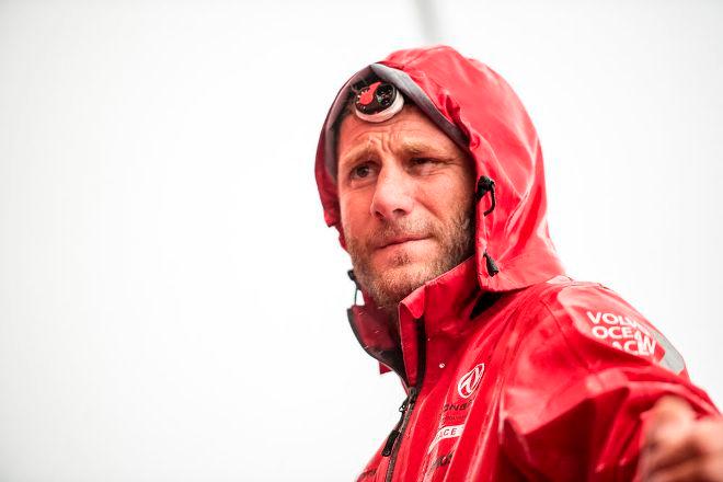 Leg 4, day 16 - Charles Caudrelier onboard - Stuck under a dark cloud, Charles watches Azzam and Mapfre sail past after a night of fighting. Back in the lead by just 0.2nm - Volvo Ocean Race 2014-15 © Sam Greenfield/Dongfeng Race Team/Volvo Ocean Race
